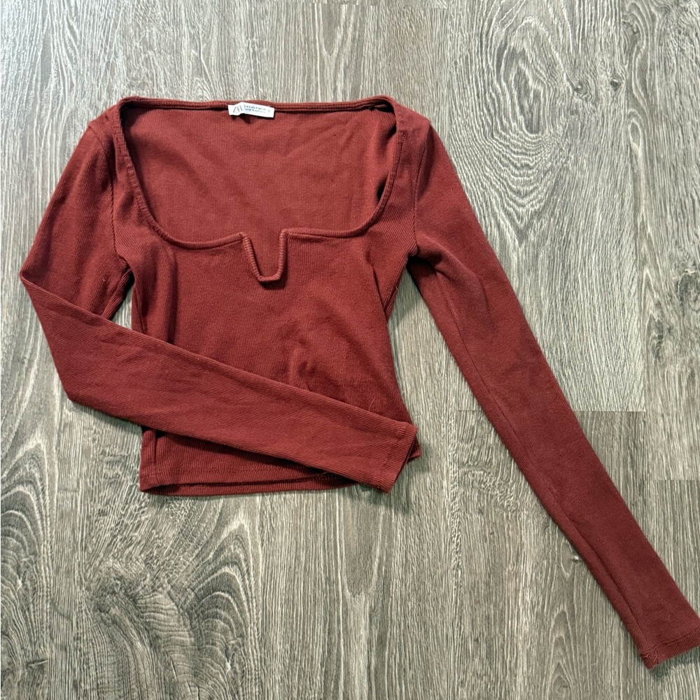Zara Rust Long Sleeve Blouse